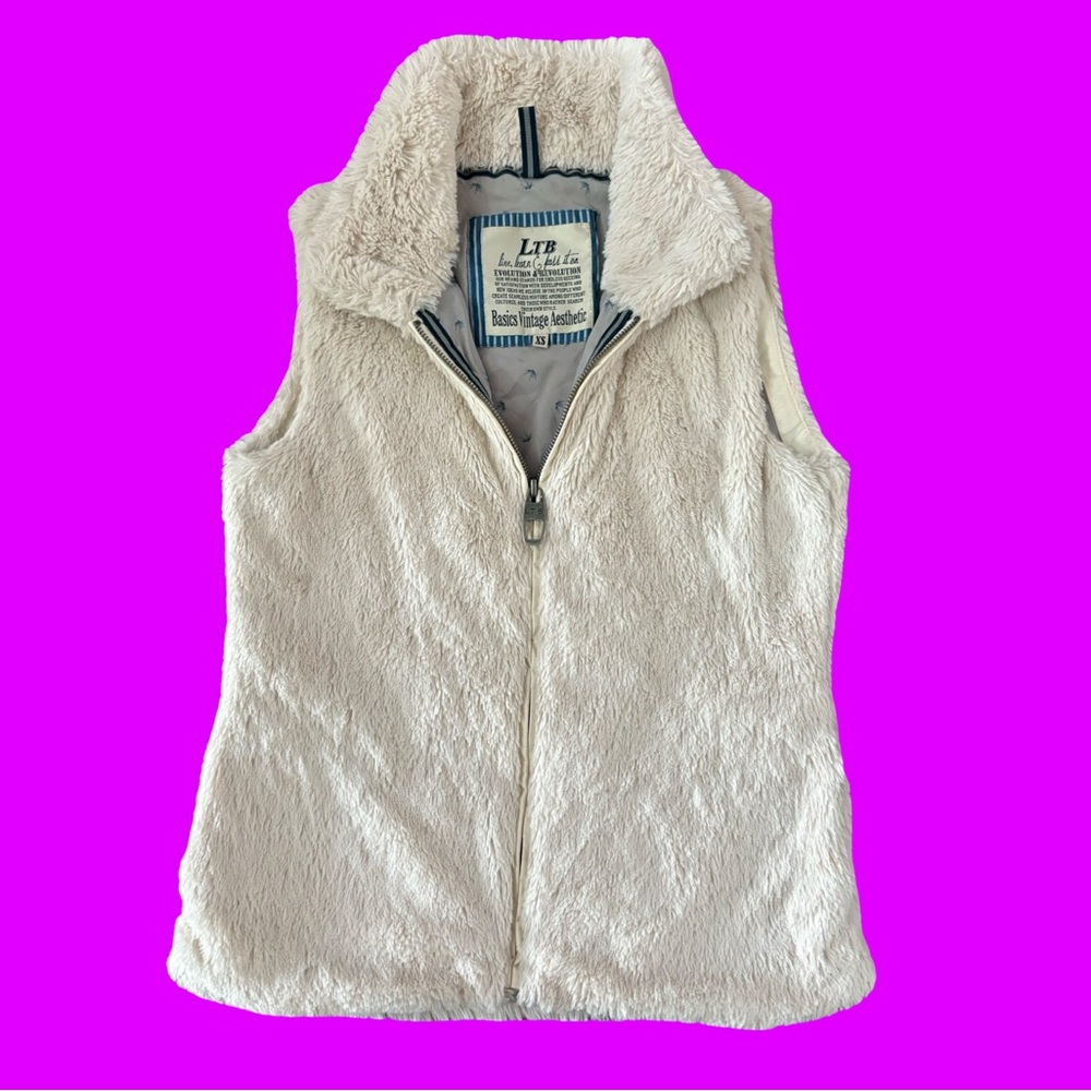 LTB Women's Cream Fleece Vest Basic Vintage Aesthetic Size XS